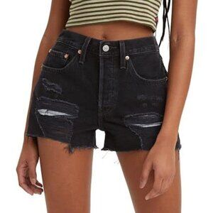 Levi's Women's 501 Original Denim Jean Shorts in Destructed Black Size 32